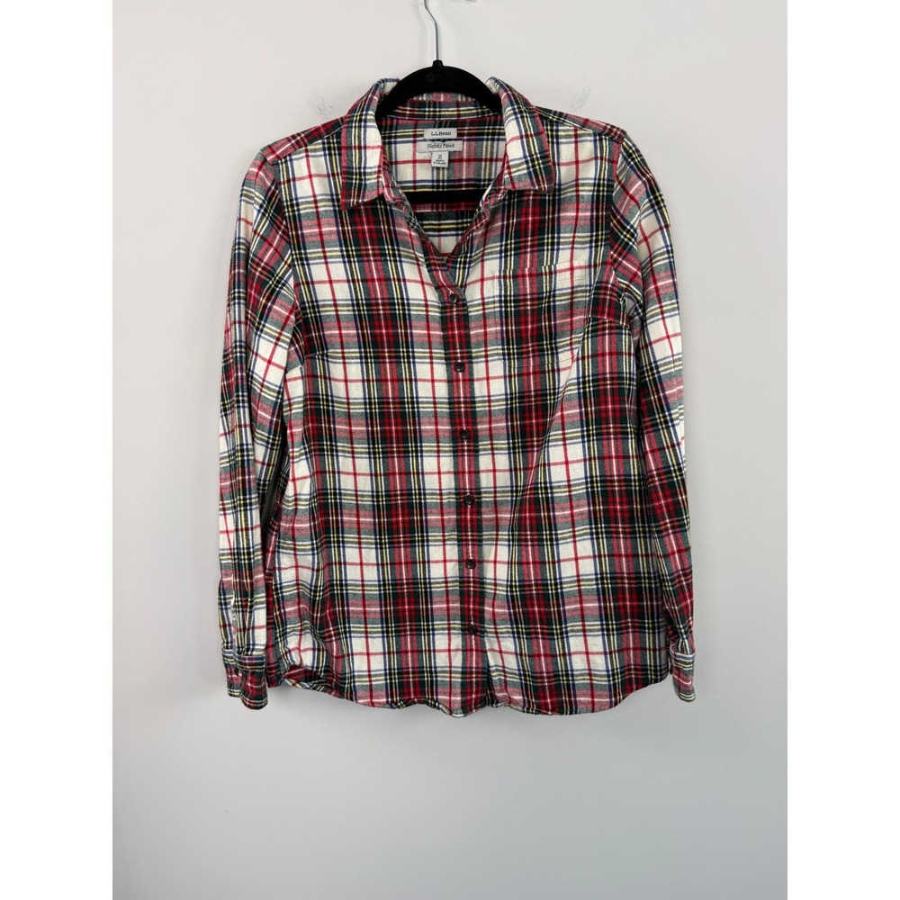 L.L. Bean Shirt Red White Plaid M Slightly Fitted Long Sleeve Cotton Flannel
